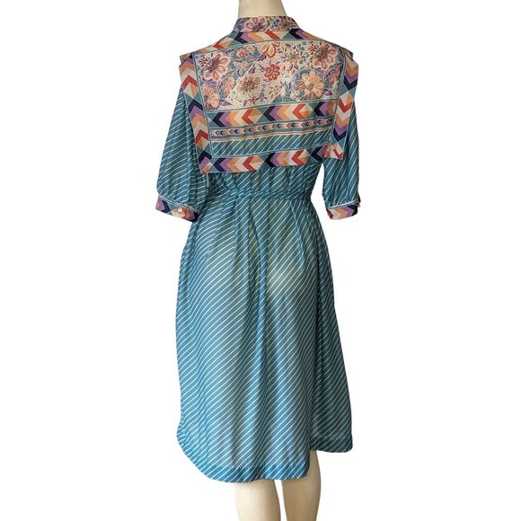 Monica Richards Vintage short sleeve Bohemian Floral Sheer polyester dress 16 - Picture 2 of 7